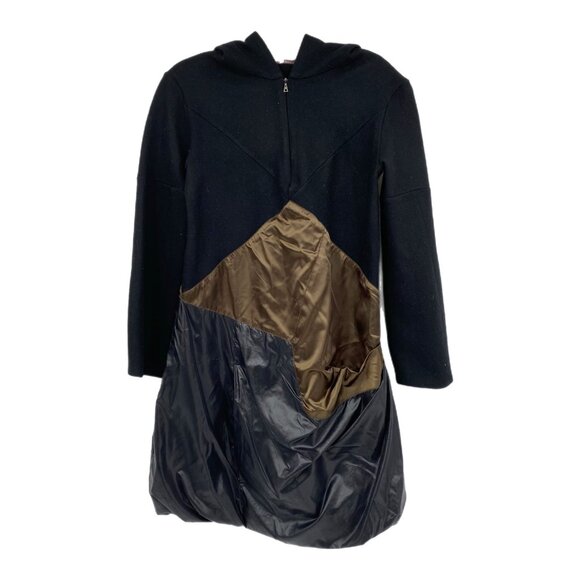 Prada Black/Green Hooded Quarter Zip DressMade in Italy